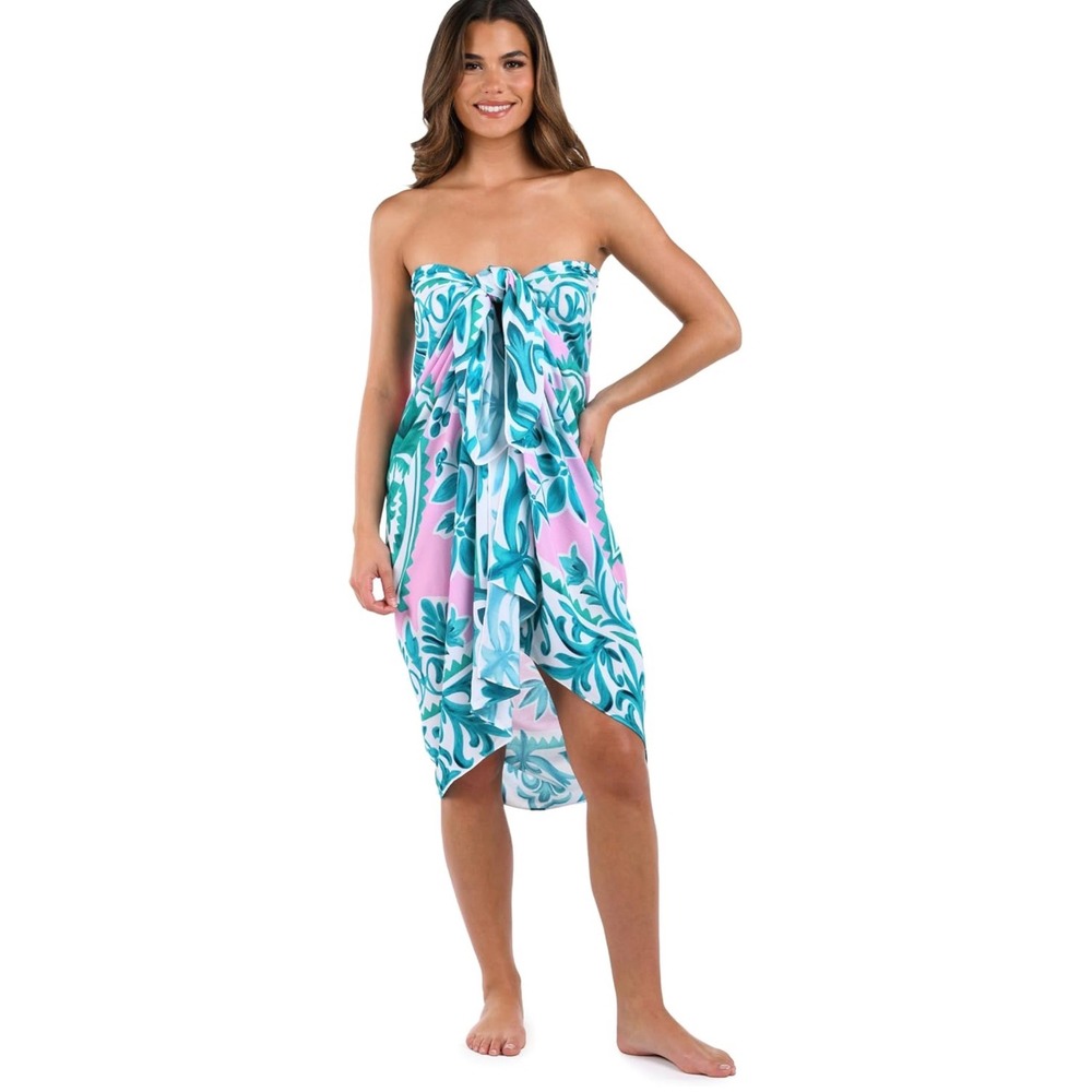 NWT La Blanca Opulent Palm Pareo Wrap Cover Up One Size Multi Swim Sarong - Picture 4 of 8